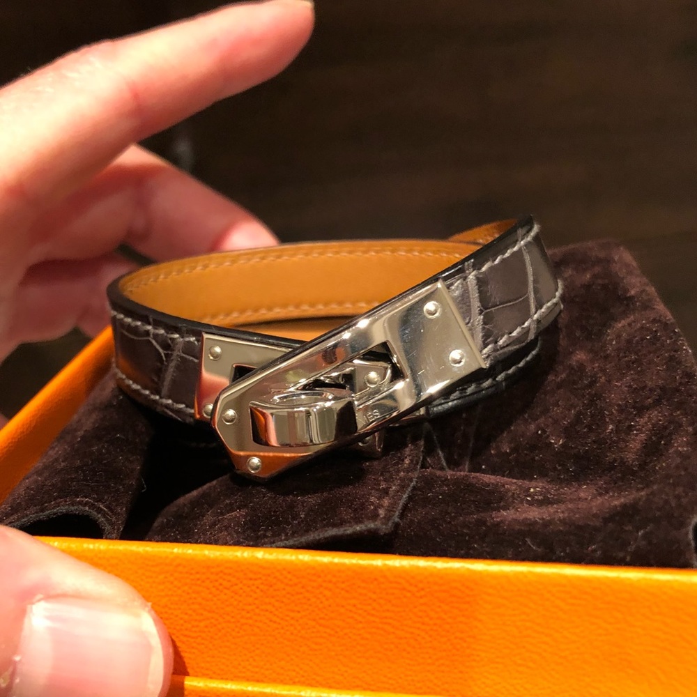 Hermes Kelly double tour in matte croc graphite - Picture 7 of 8